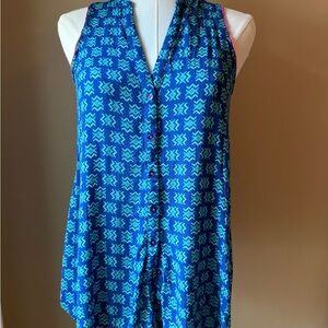 Maeve Blue Button Down Shirt with Mandarin Collar